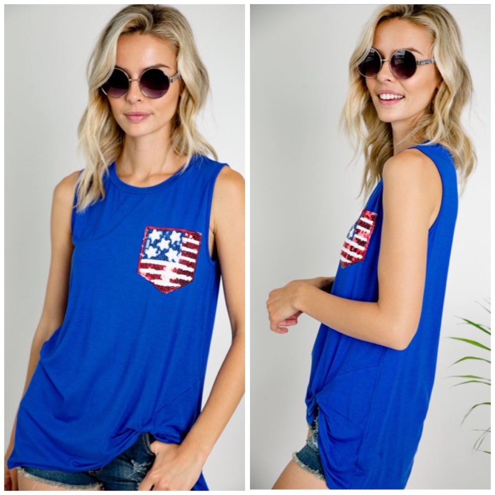 3-Pack PLUS Blue Flag Sequin Pocket Tank